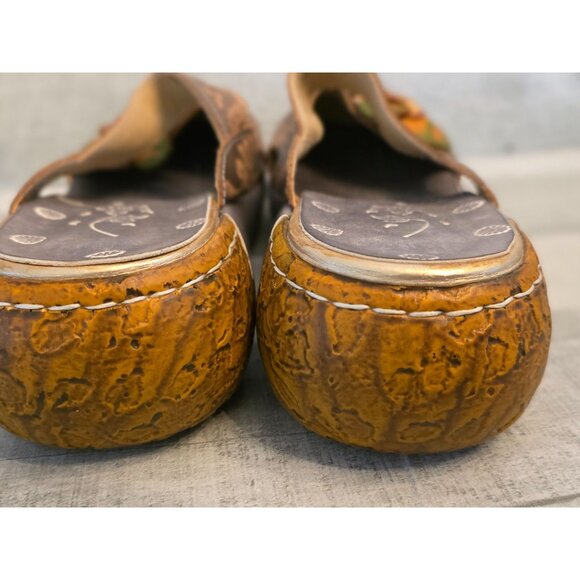 Womens Socofy Boho Handcrafted Leather Floral Slip-On Clogs Size 37 Platform - Picture 7 of 7